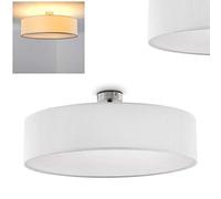 Plafonnier Foggia, luminaire rétro rond avec abat-jour en tissu blanc, diamètre 60 cm, pour 3 ampoules E27, ampoule(s) non incluse(s)