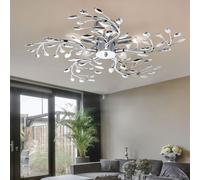 Plafonnier design feuille, plafonnier chromé, 5 flammes, 5x E14, diamètre x hauteur 65 x 16 cm, salon, salle à manger, couloir, chambre