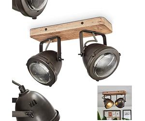 Plafonnier Glostrup en bois et métal aspect vieilli, 2 spots de plafond orientables au look rétro idéal pour une chambre ou une cuisine, pour 2 ampoules GU10, ampoule(s) non incluse(s)