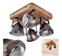 Plafonnier Glostrup en bois et métal aspect vieilli, 4 spots de plafond orientables au look rétro idéal pour une chambre ou une cuisine, pour 4 ampoules GU10, ampoule(s) non incluse(s)