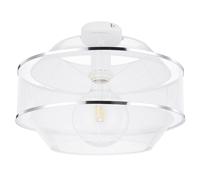 Plafonnier grillagé lampe design salle à manger plafonnier 1 ampoule avec deux anneaux chromés aspect grille, cage en métal blanc, 1x douille E27, DxH 27,5x12x21,5 cm