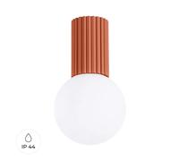 Plafonnier HALO rouge ocre boule verre blanc IP44 G9 Sollux