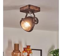 Plafonnier Herford en bois, métal brun et verre, spot de plafond orientable rétro-industriel idéal dans un salon vintage, pour 1 ampoule GU10, ampoule(s) non incluse(s)
