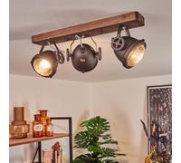 Plafonnier Herford en bois, métal brun et verre, spot de plafond orientable rétro-industriel idéal dans un salon vintage, pour 3 ampoules GU10, ampoule(s) non incluse(s)