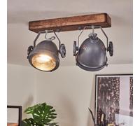 Plafonnier Herford en bois, métal gris et verre, spot de plafond orientable rétro-industriel idéal dans un salon vintage, pour 2 ampoules GU10, ampoule(s) non incluse(s)