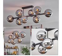 Plafonnier HOFSTEIN Gastor, à 8 ampoules en métal/verre noir/chrome/fumé, luminaire au design rétro/vintage (abat-jour Ø 15 cm), E14, salle à manger, salon, chambre à coucher, cuisine, couloir