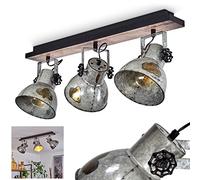 Plafonnier Hora en métal noir, gris effet rouille et aspect bois, 3 spots de plafond rétro-industriels pivotants, idéal dans un salon vintage, pour 3 ampoules E27, ampoule(s) non incluse(s)