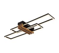 Plafonnier imitation bois Lampe de salon noire LED Plafonnier design, métal ABS, 30W 1430lm blanc chaud, LxlxH 80x23x8,6 cm