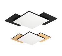 Plafonnier imitation bois Plafonnier Salon LED brun noir interchangeable, acier plastique, 21W 2700lm blanc chaud, LxlxH 63,5x63,5x7 cm