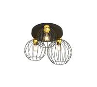 Plafonnier industriel rond 3 cages noir/or E27 Emibig