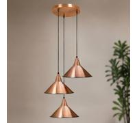 Plafonnier industriel vintage chromé à 3 têtes, abat-jour suspendu en métal de style loft pour îlot de cuisine, salon, salle à manger E27 (Cuivre)