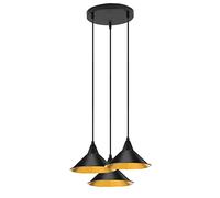 Plafonnier industriel vintage chromé à 3 têtes, abat-jour suspendu en métal de style loft pour îlot de cuisine, salon, salle à manger E27 (Noir)