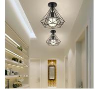 Plafonnier Industrielle Cage forme Diamant Noir Carré Fer Lustre suspension luminaire pour couloir entrée allée porche chambre