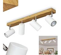 Plafonnier Javel, lampe de plafond moderne en métal blanc/imitation bois/chrome, lampe moderne avec spots orientables, 4 flammes, 4 x GU10, ampoule(s) non incluse(s)