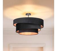 Plafonnier Jusari Lindby, dimmable, noir, Salon / Salle à manger, Textile / Tissu / Soie, Moderne, Plafonnier Tissu