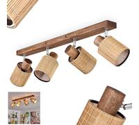 Plafonnier Kinnared, plafonnier moderne en bois/métal/bambou de couleur marron foncé/chrome/naturel, luminaire à 4 ampoules de style scandinave avec spots réglables, 4 x E14, sans ampoules