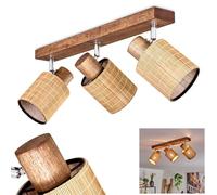 Plafonnier Kinnared, plafonnier moderne en bois/métal/bambou de couleur marron foncé/chrome/naturel, luminaire à 3 ampoules de style scandinave avec spots réglables, 3 x E14, sans ampoules