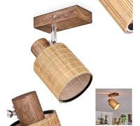 Plafonnier Kinnared, plafonnier moderne en bois/métal/bambou de couleur marron foncé/chrome/naturel, lampe à 1 ampoule de style scandinave avec spot réglable, 1 x E14, sans ampoule