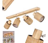 Plafonnier Kinnared, plafonnier moderne en bois/métal/bambou de couleur naturelle/chrome/marron, luminaire à 4 lampes de style scandinave avec spots réglables, 4 x E14, sans ampoules