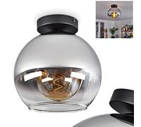 Plafonnier Koyoto, lampe de plafond moderne en métal/verre en noir/chrome/clair, lampe à 1 flamme au design rétro/vintage avec abat-jour en verre (Ø 25 cm), 1 x E27, sans ampoules