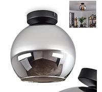 Plafonnier Koyoto, lampe de plafond moderne en métal/verre noir/chrome, lampe à 1 flamme au design rétro/vintage avec abat-jour en verre (Ø 25 cm), 1 x E27, sans ampoules