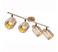 Plafonnier Kristalle 4 Flammig Spot Kristalle fumé Lampe de plafond aspect bois, métal, 4x E14 douilles, LxBxH 64x9x15 cm