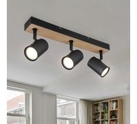 Plafonnier Lampe de chambre à coucher plafonnier, 3 flammes, barre de spot moderne, spot pivotant, métal bois, noir, GU10, LxlxH 41x6x13,5 cm