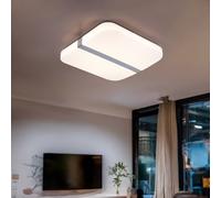 Plafonnier LED chromé, plafonnier de salon, lampe de salle à manger, carré, 28 watts 1000 lumens 3000 Kelvin, LxlxH 33,5x33,5x6,7 cm