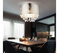 Plafonnier cristal suspendu lampe cristal salle à manger plafonnier cristaux, feuille d'argent, métal, 1x E27, DxH 30x31 cm