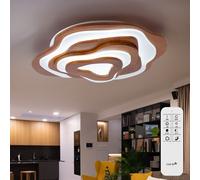 Plafonnier lampe de chambre télécommande CCT lampe lumière du jour bois, métal plastique, opale marron, LED 40 W 1600 lm 2700-6500 K blanc chaud-blanc froid, LxLxH 58x50x10 cm