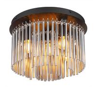 Plafonnier Lampe de plafond lampe de salon lampe de salle à manger 5 flammes, métal noir barres de verre fumé, 5x E14, D 32 cm