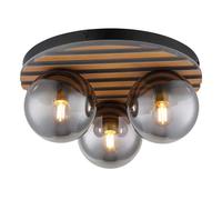 Plafonnier, lampe de plafond, lampe de salon, métal, noir mat, verre fumé, diamètre 39 cm