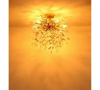 Plafonnier, lampe de plafond, lampe de salon, or mat, cristaux ambrés, H 56 cm