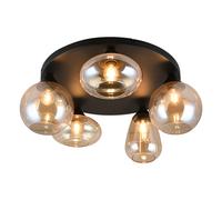Plafonnier, lampe de salon à 5 ampoules, noir, verre, D 63,5 cm