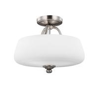 Plafonnier lampe de salon acier verre abat-jour D 36,9 cm 3 flammes nickel