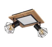 Plafonnier, lampe de salon, circuit imprimé LED, écran grille métallique, spots, mobile, aspect bois, 2 x E27 max 7W, LxPxH 30x30x22,5 cm