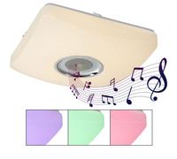 Plafonnier lampe de salon dimmable veilleuse, application haut-parleur Bluetooth télécommande LED RVB, 1x LED 18W 1120lm 3000-6000K, LxlxH 37x37x8,5cm