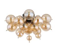 Plafonnier lampe de salon lampe de chambre à coucher lampe de salle à manger lampe de couloir, métal boules de verre ambre or, 3 flammes E14, D 55 cm