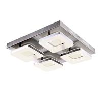 Plafonnier, lampe de salon, lampe de salle à manger, lampe de couloir, 4 flammes, acier, anneau chromé, nickel mat, 4x LED 18W 540Lm blanc chaud, LxlxH 39x39x7,5cm