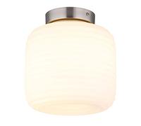 Plafonnier, lampe de salon, LED, nickel, métal, verre opale, H 21 cm
