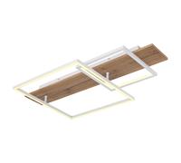 Plafonnier lampe de salon moderne plafonnier blanc bois, carrés LED dimmable, métal mat, 1x LED 24W 1500lm 3000K blanc chaud, LxPxH 75x40x10 cm