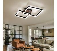 Plafonnier, lampe de salon, noir, plafonnier aspect bois avec éléments mobiles, métal, 1x LED 18 W 1200lm 3000K blanc chaud, LxlxH 53x38x9 cm