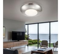 Plafonnier LED chromé pour salon, plafonnier rond avec miroir, transparent satiné, 12W 960Lm blanc chaud, DxH 26x10 cm