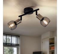 Plafonnier, lampe de salon, spot de plafond, barre de spot moderne, 2 lumières, abat-jour grille, métal, or noir, 2x douille E14, LxlxH 22x8x14 cm