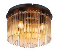 Plafonnier lampe de salon tiges de verre métal chrome ambre 5 lampes