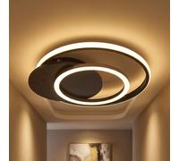 Plafonnier en bois Lampe design anneaux gris MDF lampe de salon champagne, LED 24W 1100Lm blanc chaud, LxlxH 38x36x6,5 cm