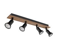 Plafonnier lampe en bois marron noir 4 flammes Spot de plafond, spots orientables, métal bois, 4xGU10, H 9 cm
