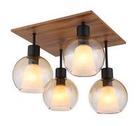 Plafonnier lampe en bois plafonnier salon lumière 1 flamme verre fumée