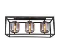 Plafonnier Lampe en verre 3 flammes Abat-jour en verre fumé Plafonnier rond noir Lampe de salon, métal verre, noir, 3x E14, LxH 77x32,5 cm