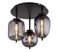 Plafonnier Lampe en verre 3 flammes Abat-jour en verre fumé Plafonnier rond noir Lampe de salon, métal verre, noir, 3x douilles E14, DxH 46x36 cm